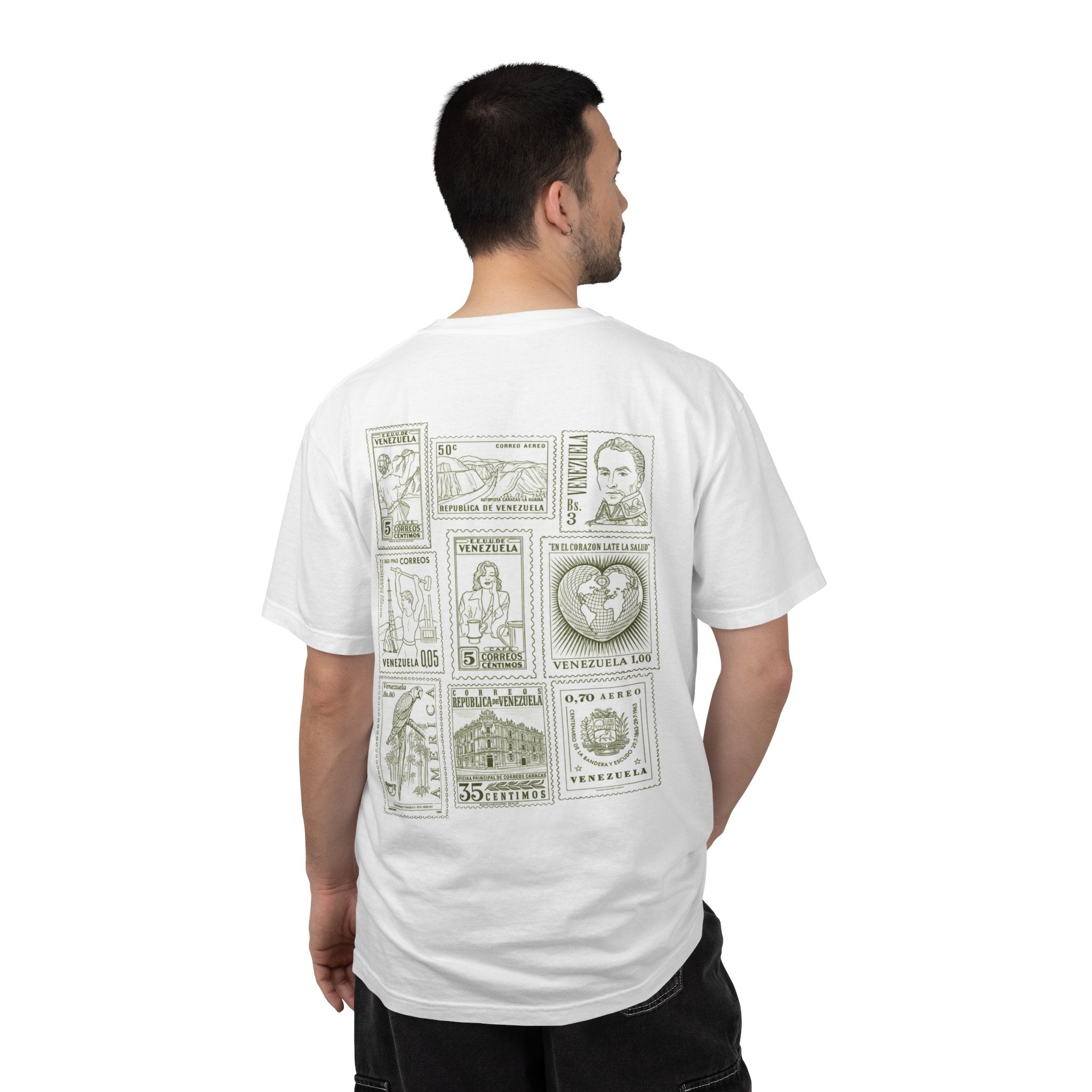 Vintage Stamp Collage T-Shirt — Heritage Postage Graphic Tee
